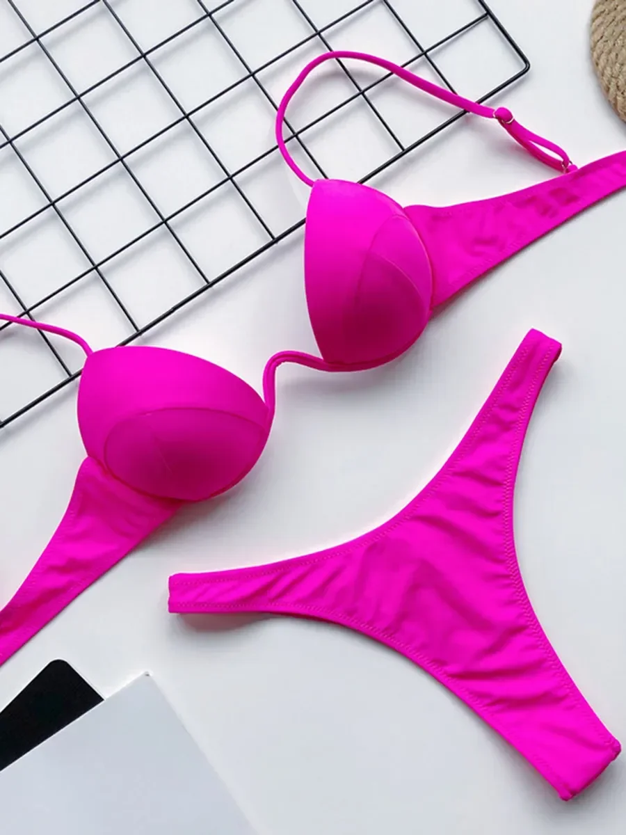 Underwire Bra Padded - Sexy V-bar beugelbeha cup string bikini
